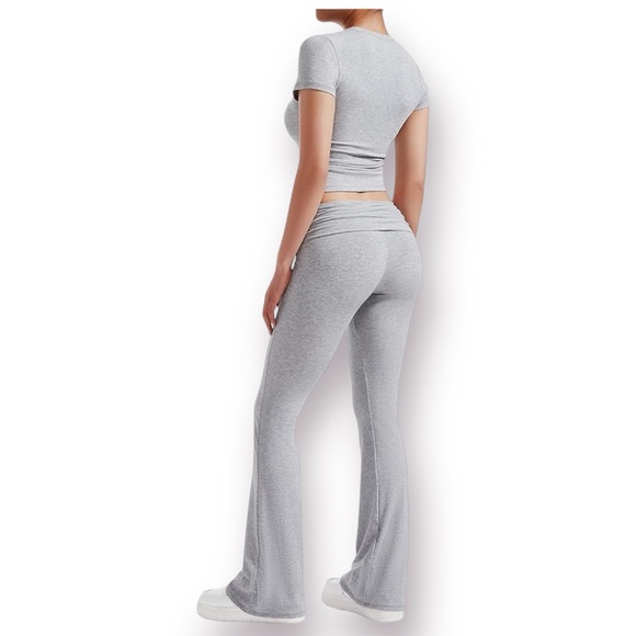 WOMEN’S Two Piece Lounge Set Grey Foldover Flare XL NWOT - Picture 2 of 9